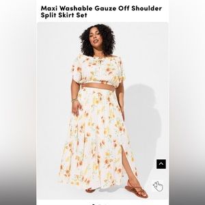 Torrid maxi washable gauze off shoulder split skirt set